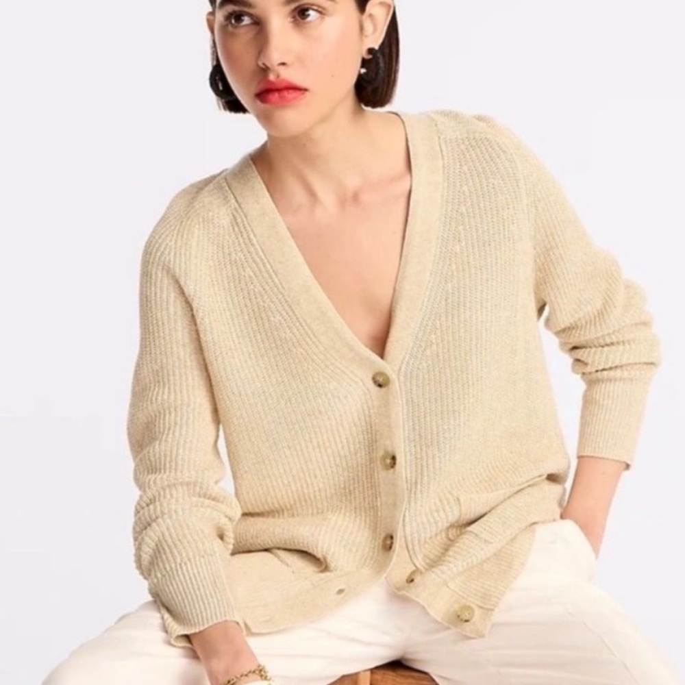 J.Crew Relaxed Cotton-Linen Blend Cardigan Sweater like new